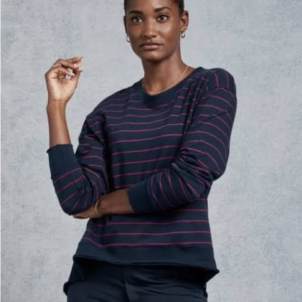 Frank and Eileen Tee Lab Royal Navy Primrose Stripe High Low Tee